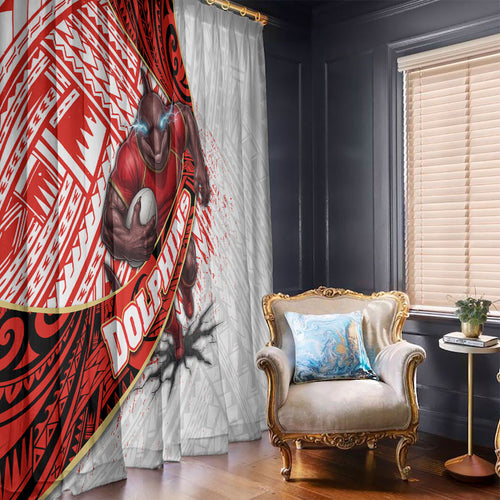 Redcliffe Dolphins NRL Rugby Window Curtain Tribal Polynesian Power Art - Lightning Mascot