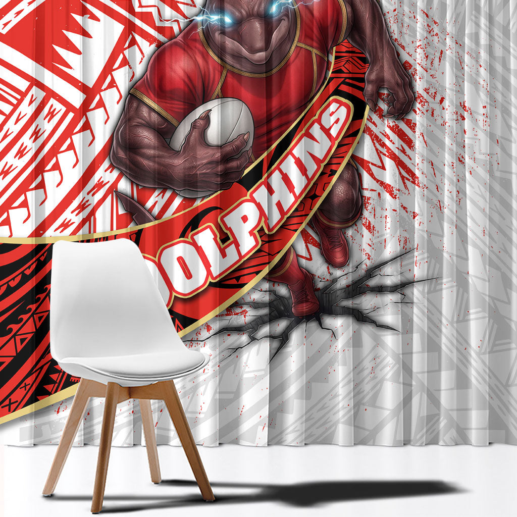 Redcliffe Dolphins NRL Rugby Window Curtain Tribal Polynesian Power Art - Lightning Mascot