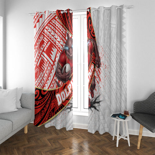 Redcliffe Dolphins NRL Rugby Window Curtain Tribal Polynesian Power Art - Lightning Mascot