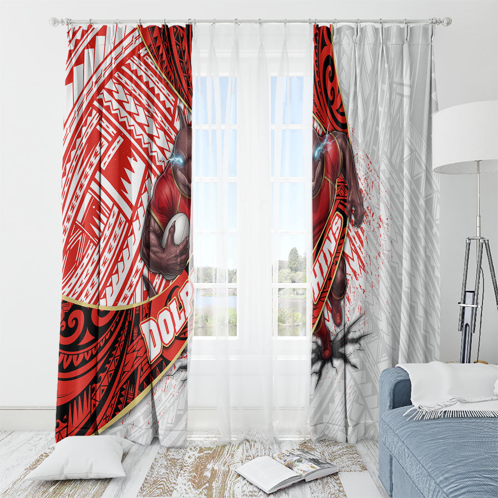 Redcliffe Dolphins NRL Rugby Window Curtain Tribal Polynesian Power Art - Lightning Mascot