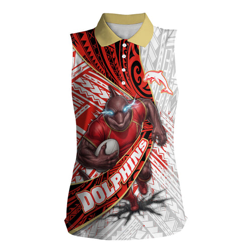 Redcliffe Dolphins NRL Rugby Women Sleeveless Polo Shirt Tribal Polynesian Power Art - Lightning Mascot
