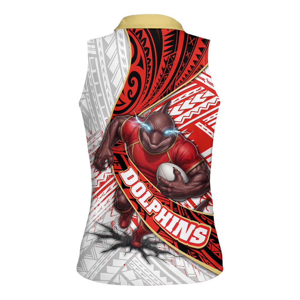 Redcliffe Dolphins NRL Rugby Women Sleeveless Polo Shirt Tribal Polynesian Power Art - Lightning Mascot