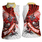Redcliffe Dolphins NRL Rugby Women Sleeveless Polo Shirt Tribal Polynesian Power Art - Lightning Mascot