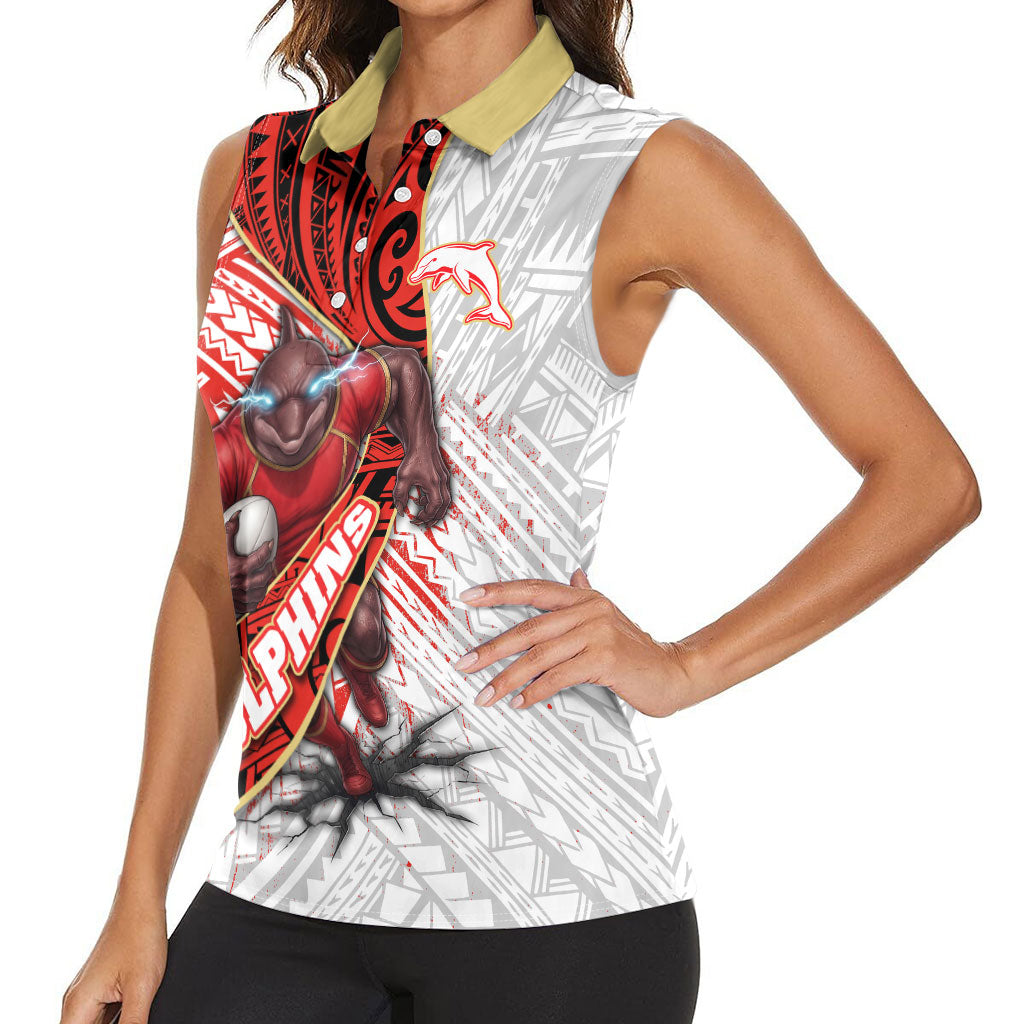 Redcliffe Dolphins NRL Rugby Women Sleeveless Polo Shirt Tribal Polynesian Power Art - Lightning Mascot