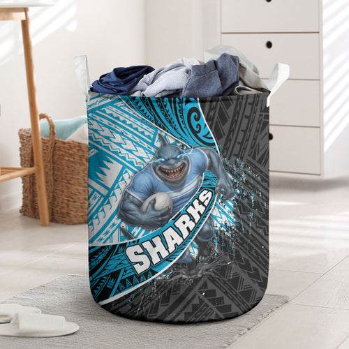Cronulla Sutherland Sharks Rugby Laundry Basket Tribal Polynesian Power Art - Lightning Mascot