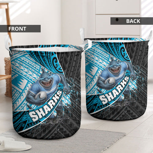 Cronulla Sutherland Sharks Rugby Laundry Basket Tribal Polynesian Power Art - Lightning Mascot