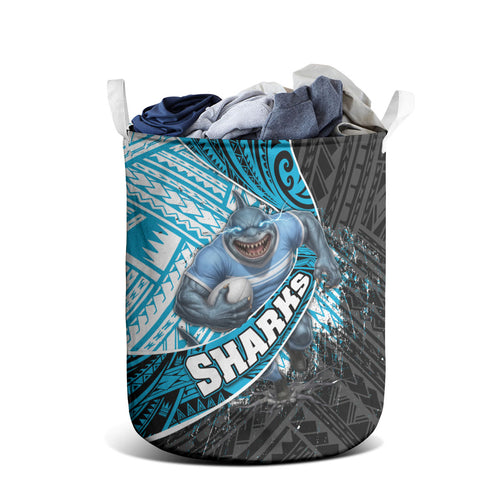 Cronulla Sutherland Sharks Rugby Laundry Basket Tribal Polynesian Power Art - Lightning Mascot