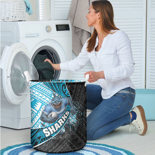 Cronulla Sutherland Sharks Rugby Laundry Basket Tribal Polynesian Power Art - Lightning Mascot