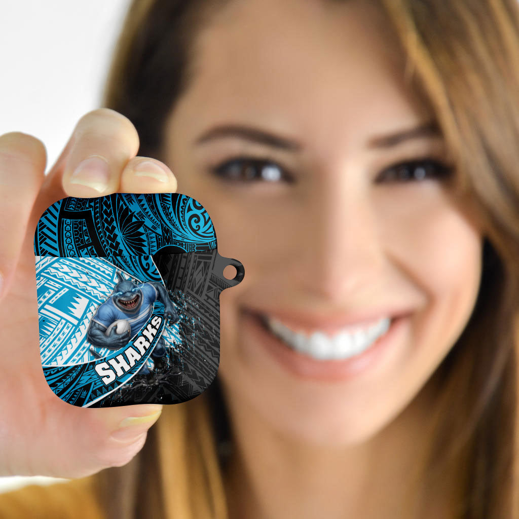 Cronulla Sutherland Sharks Rugby AirPods Case Tribal Polynesian Power Art - Lightning Mascot