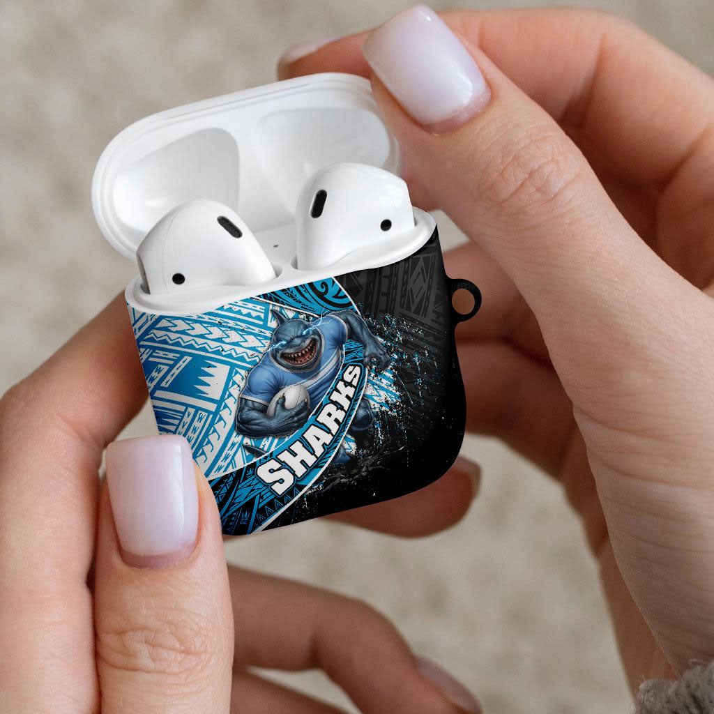 Cronulla Sutherland Sharks Rugby AirPods Case Tribal Polynesian Power Art - Lightning Mascot