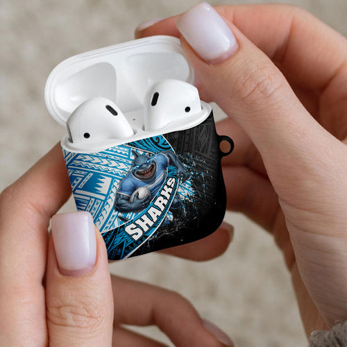 Cronulla Sutherland Sharks Rugby AirPods Case Tribal Polynesian Power Art - Lightning Mascot