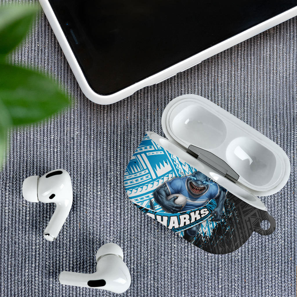 Cronulla Sutherland Sharks Rugby AirPods Case Tribal Polynesian Power Art - Lightning Mascot