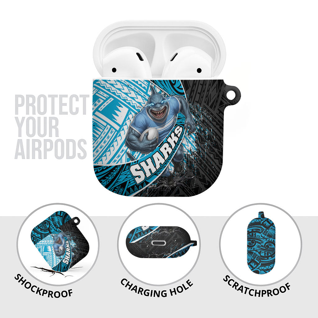Cronulla Sutherland Sharks Rugby AirPods Case Tribal Polynesian Power Art - Lightning Mascot