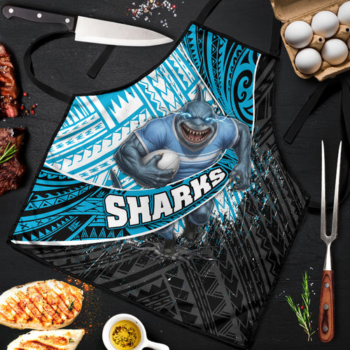 Cronulla Sutherland Sharks Rugby Apron Tribal Polynesian Power Art - Lightning Mascot