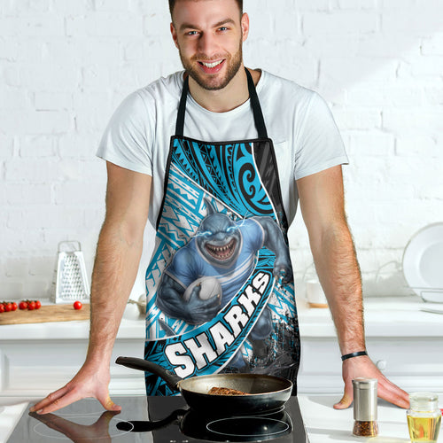 Cronulla Sutherland Sharks Rugby Apron Tribal Polynesian Power Art - Lightning Mascot
