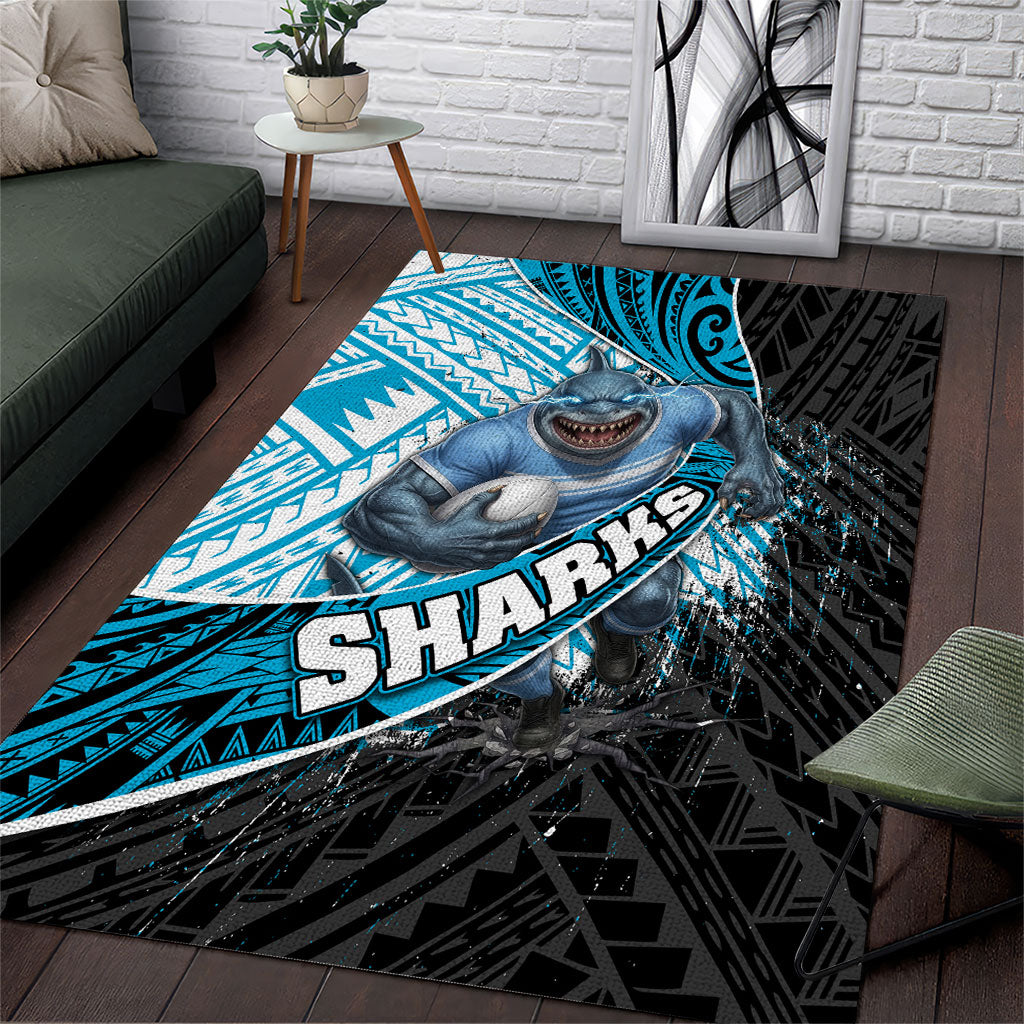 Cronulla Sutherland Sharks Rugby Area Rug Tribal Polynesian Power Art - Lightning Mascot
