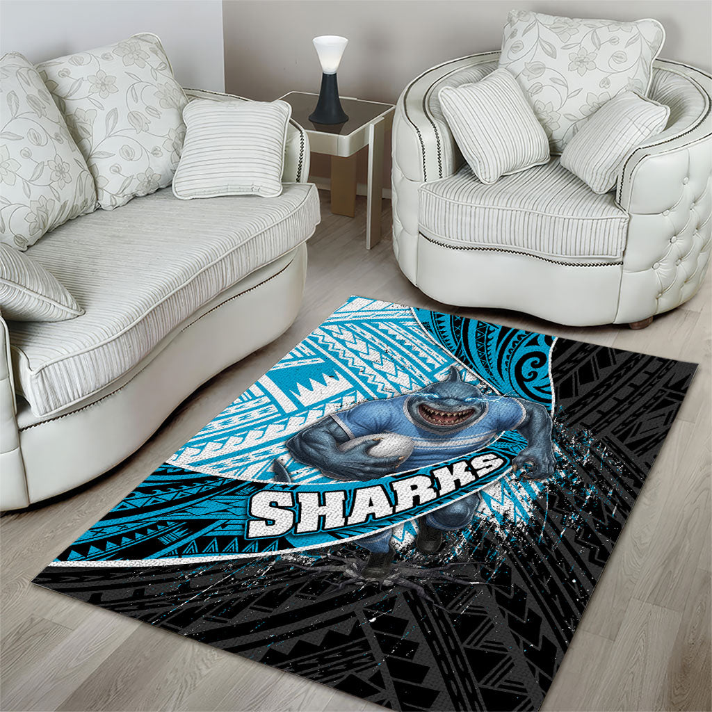 Cronulla Sutherland Sharks Rugby Area Rug Tribal Polynesian Power Art - Lightning Mascot