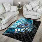 Cronulla Sutherland Sharks Rugby Area Rug Tribal Polynesian Power Art - Lightning Mascot