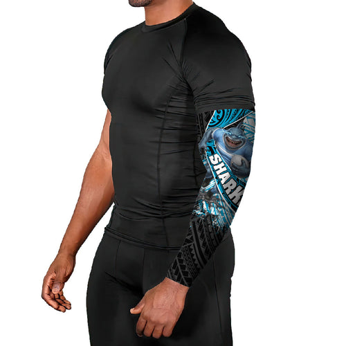 Cronulla Sutherland Sharks Rugby Arm Sleeves Tribal Polynesian Power Art - Lightning Mascot