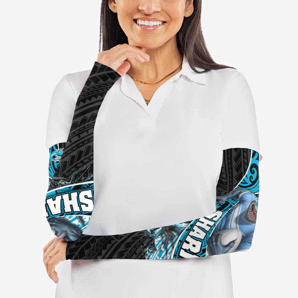 Cronulla Sutherland Sharks Rugby Arm Sleeves Tribal Polynesian Power Art - Lightning Mascot