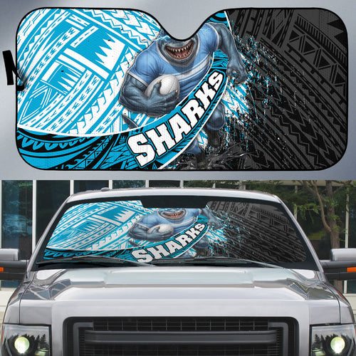 Cronulla Sutherland Sharks Rugby Auto Sun Shade Tribal Polynesian Power Art - Lightning Mascot