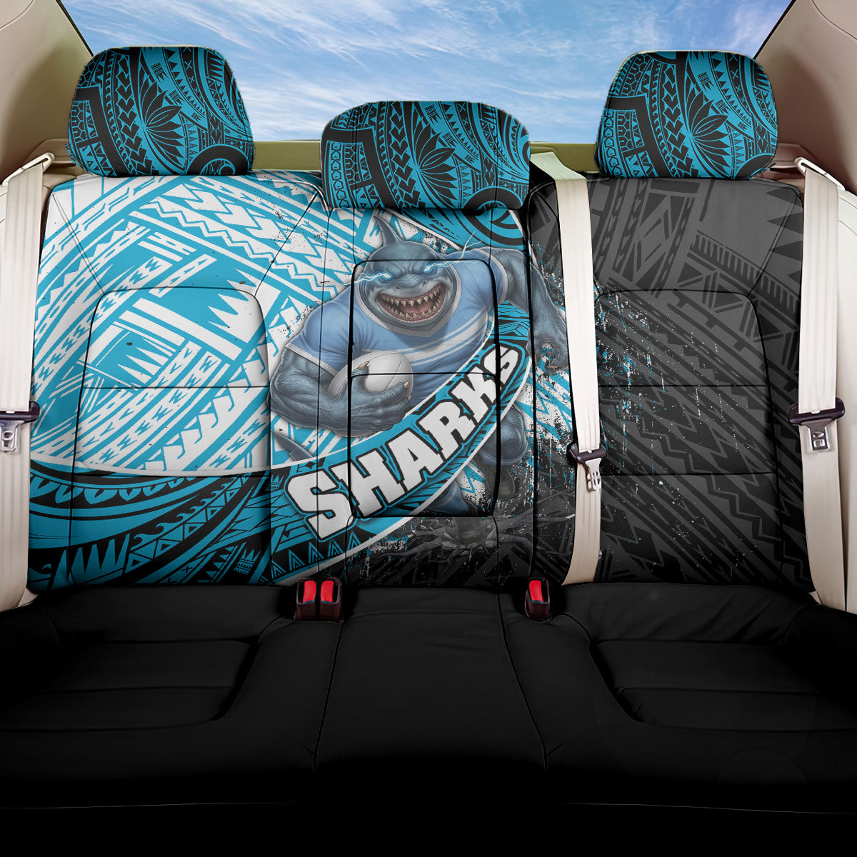 Cronulla Sutherland Sharks Rugby Back Car Seat Cover Tribal Polynesian Power Art - Lightning Mascot
