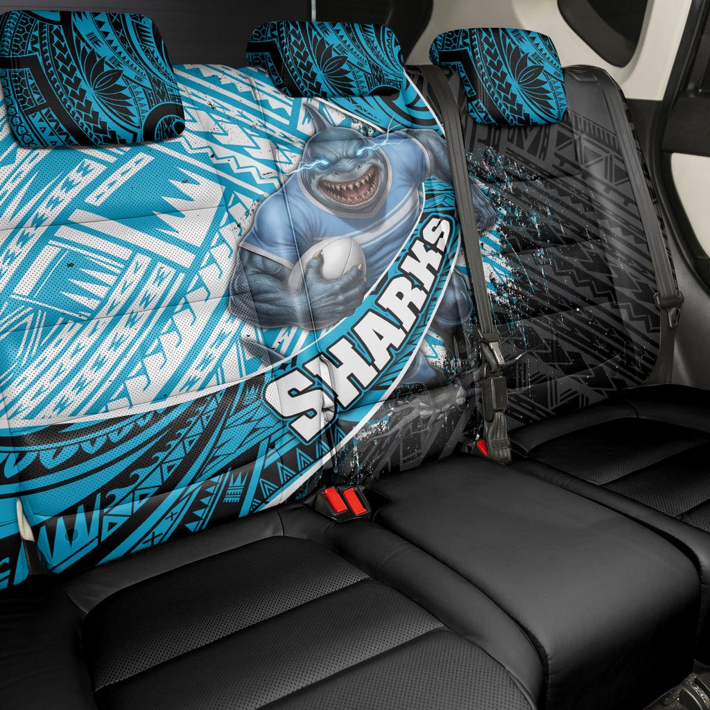 Cronulla Sutherland Sharks Rugby Back Car Seat Cover Tribal Polynesian Power Art - Lightning Mascot