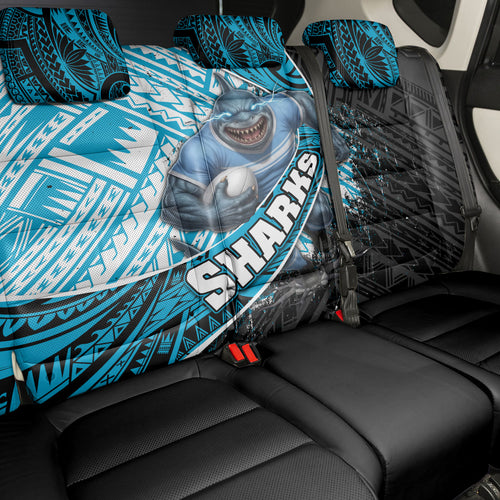 Cronulla Sutherland Sharks Rugby Back Car Seat Cover Tribal Polynesian Power Art - Lightning Mascot