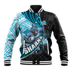Cronulla Sutherland Sharks Rugby Baseball Jacket Tribal Polynesian Power Art - Lightning Mascot
