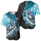 Cronulla Sutherland Sharks Rugby Baseball Jersey Tribal Polynesian Power Art - Lightning Mascot