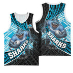 Cronulla Sutherland Sharks Rugby Basketball Jersey Tribal Polynesian Power Art - Lightning Mascot
