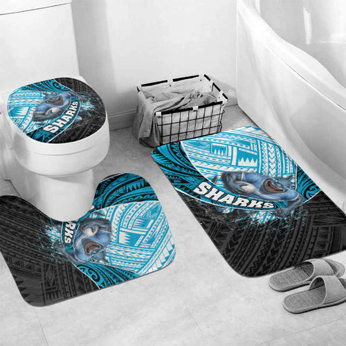 Cronulla Sutherland Sharks Rugby Bathroom Set Tribal Polynesian Power Art - Lightning Mascot