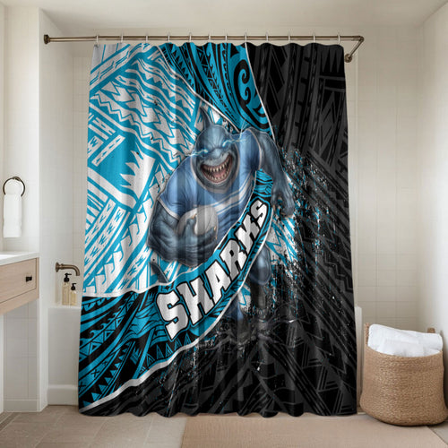 Cronulla Sutherland Sharks Rugby Bathroom Set Tribal Polynesian Power Art - Lightning Mascot