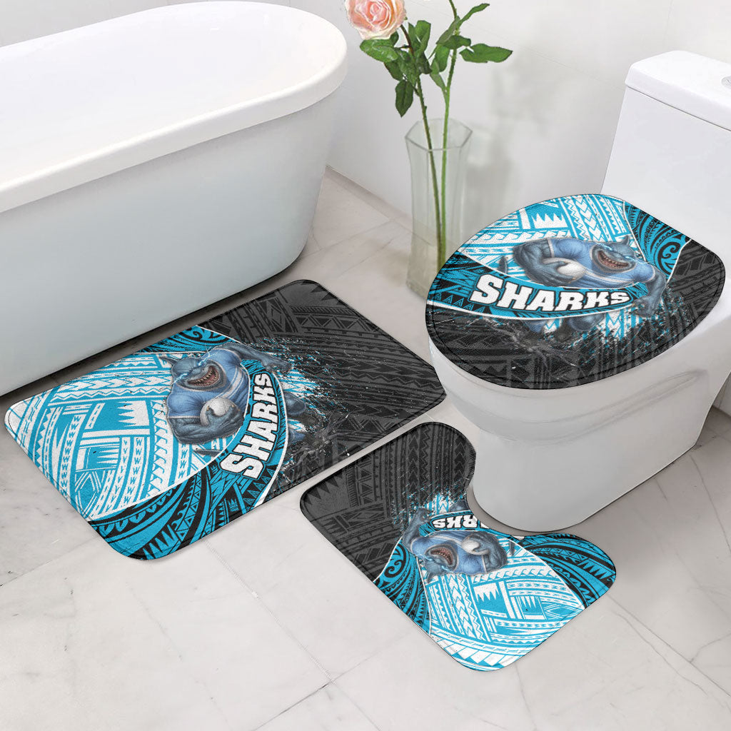 Cronulla Sutherland Sharks Rugby Bathroom Set Tribal Polynesian Power Art - Lightning Mascot