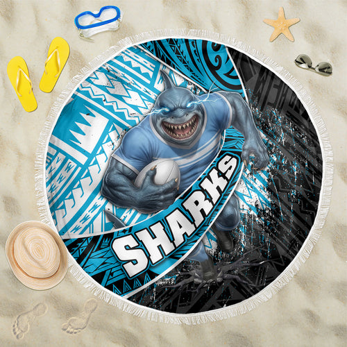 Cronulla Sutherland Sharks Rugby Beach Blanket Tribal Polynesian Power Art - Lightning Mascot