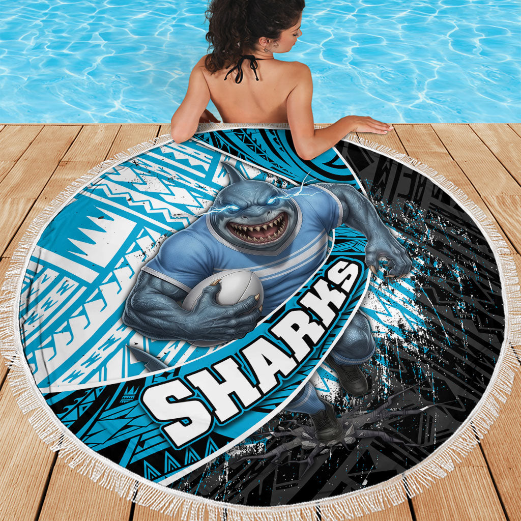 Cronulla Sutherland Sharks Rugby Beach Blanket Tribal Polynesian Power Art - Lightning Mascot