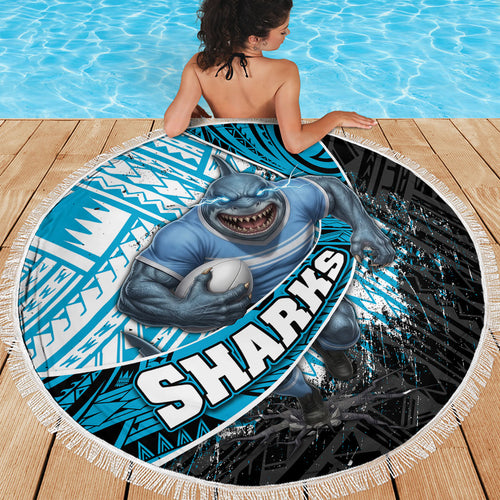 Cronulla Sutherland Sharks Rugby Beach Blanket Tribal Polynesian Power Art - Lightning Mascot