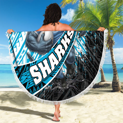 Cronulla Sutherland Sharks Rugby Beach Blanket Tribal Polynesian Power Art - Lightning Mascot