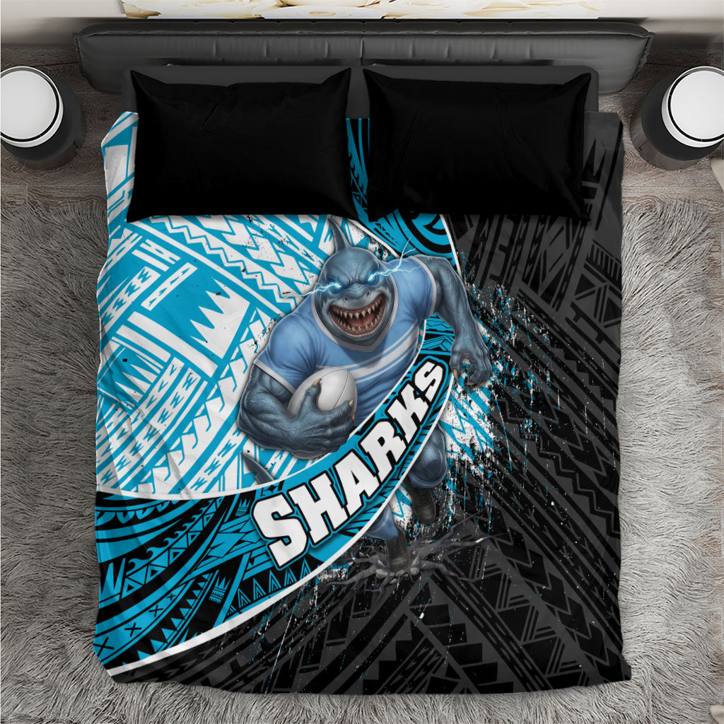 Cronulla Sutherland Sharks Rugby Bedding Set Tribal Polynesian Power Art - Lightning Mascot