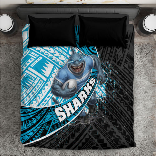 Cronulla Sutherland Sharks Rugby Bedding Set Tribal Polynesian Power Art - Lightning Mascot