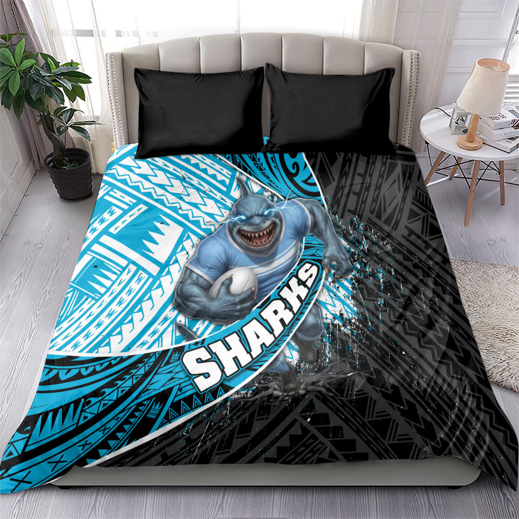 Cronulla Sutherland Sharks Rugby Bedding Set Tribal Polynesian Power Art - Lightning Mascot