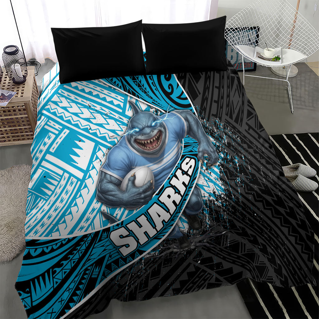 Cronulla Sutherland Sharks Rugby Bedding Set Tribal Polynesian Power Art - Lightning Mascot