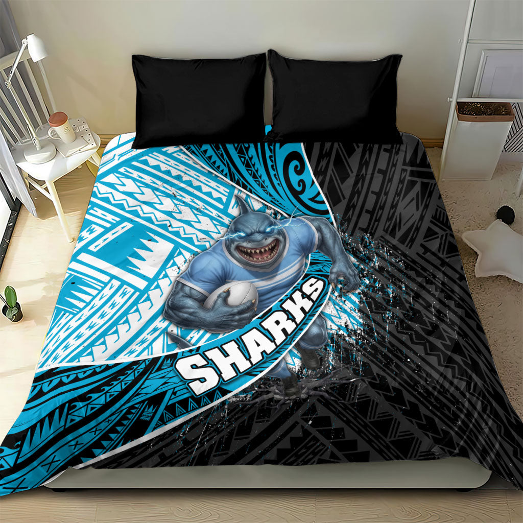 Cronulla Sutherland Sharks Rugby Bedding Set Tribal Polynesian Power Art - Lightning Mascot