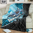 Cronulla Sutherland Sharks Rugby Blanket Tribal Polynesian Power Art - Lightning Mascot