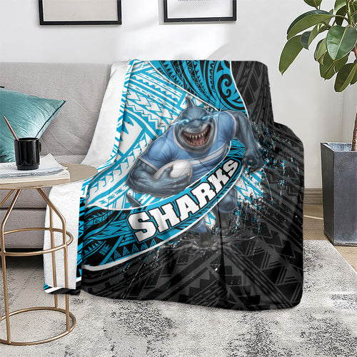 Cronulla Sutherland Sharks Rugby Blanket Tribal Polynesian Power Art - Lightning Mascot