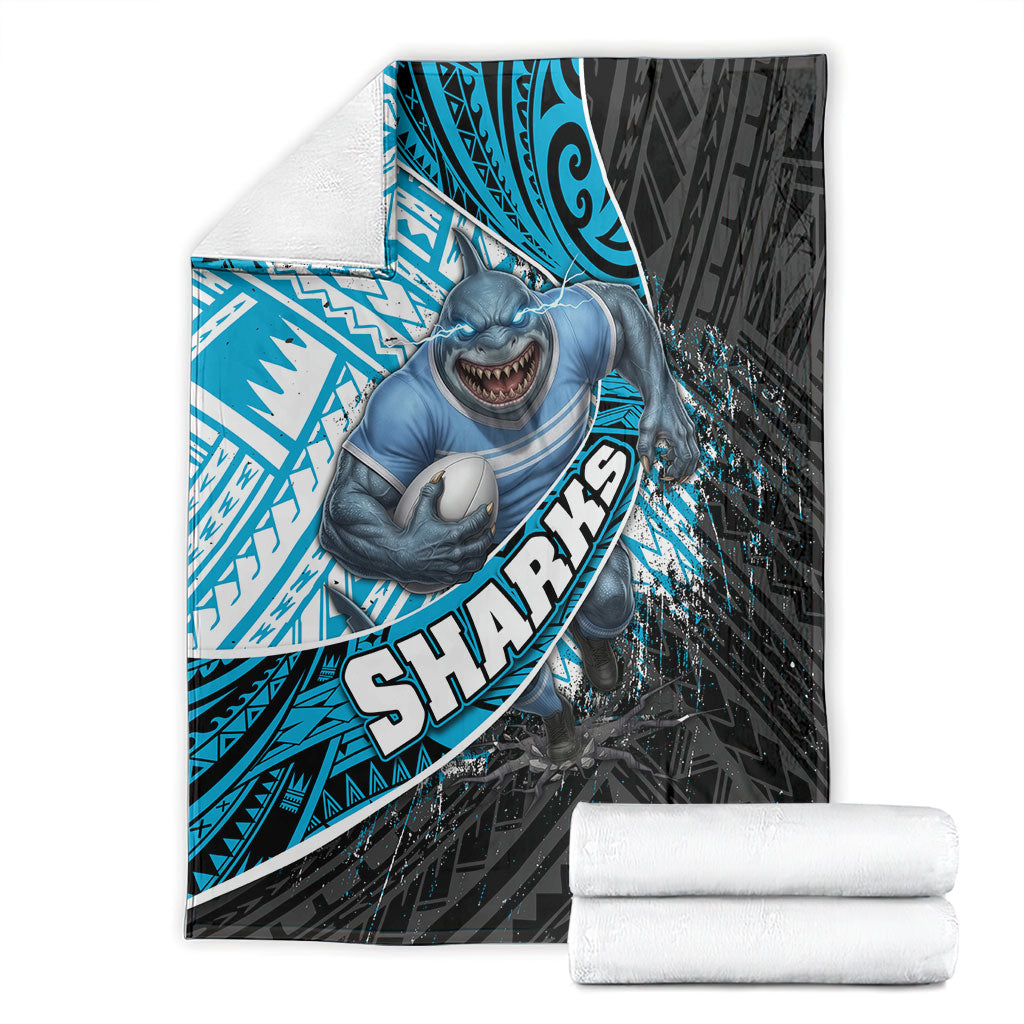 Cronulla Sutherland Sharks Rugby Blanket Tribal Polynesian Power Art - Lightning Mascot