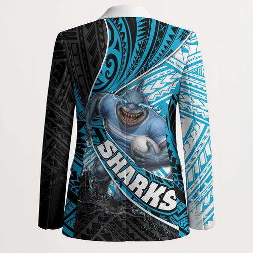 Cronulla Sutherland Sharks Rugby Blazer Tribal Polynesian Power Art - Lightning Mascot