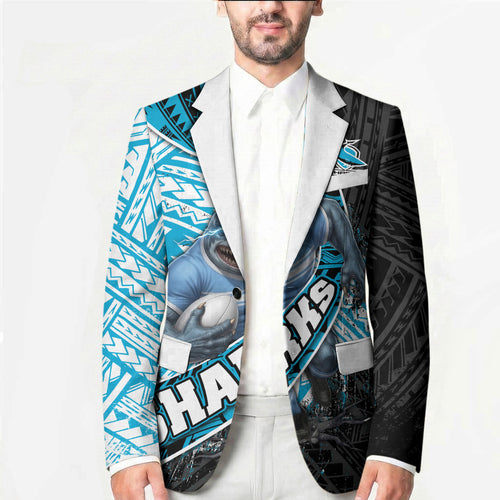 Cronulla Sutherland Sharks Rugby Blazer Tribal Polynesian Power Art - Lightning Mascot