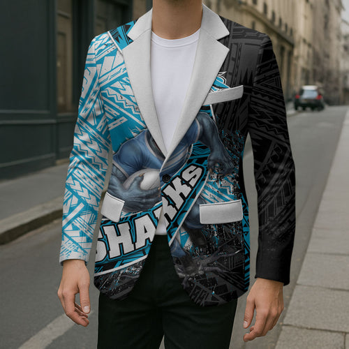 Cronulla Sutherland Sharks Rugby Blazer Tribal Polynesian Power Art - Lightning Mascot