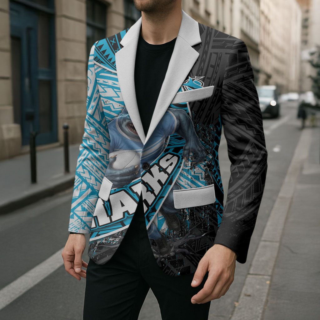 Cronulla Sutherland Sharks Rugby Blazer Tribal Polynesian Power Art - Lightning Mascot
